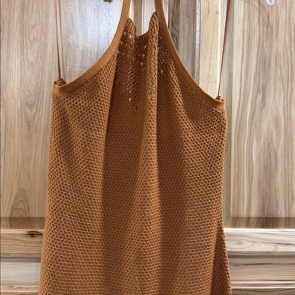 Ultra Flirt Rust Knit Fitted Open Back Boho Chic Cowgirl Halter Style Dress - Picture 2 of 11